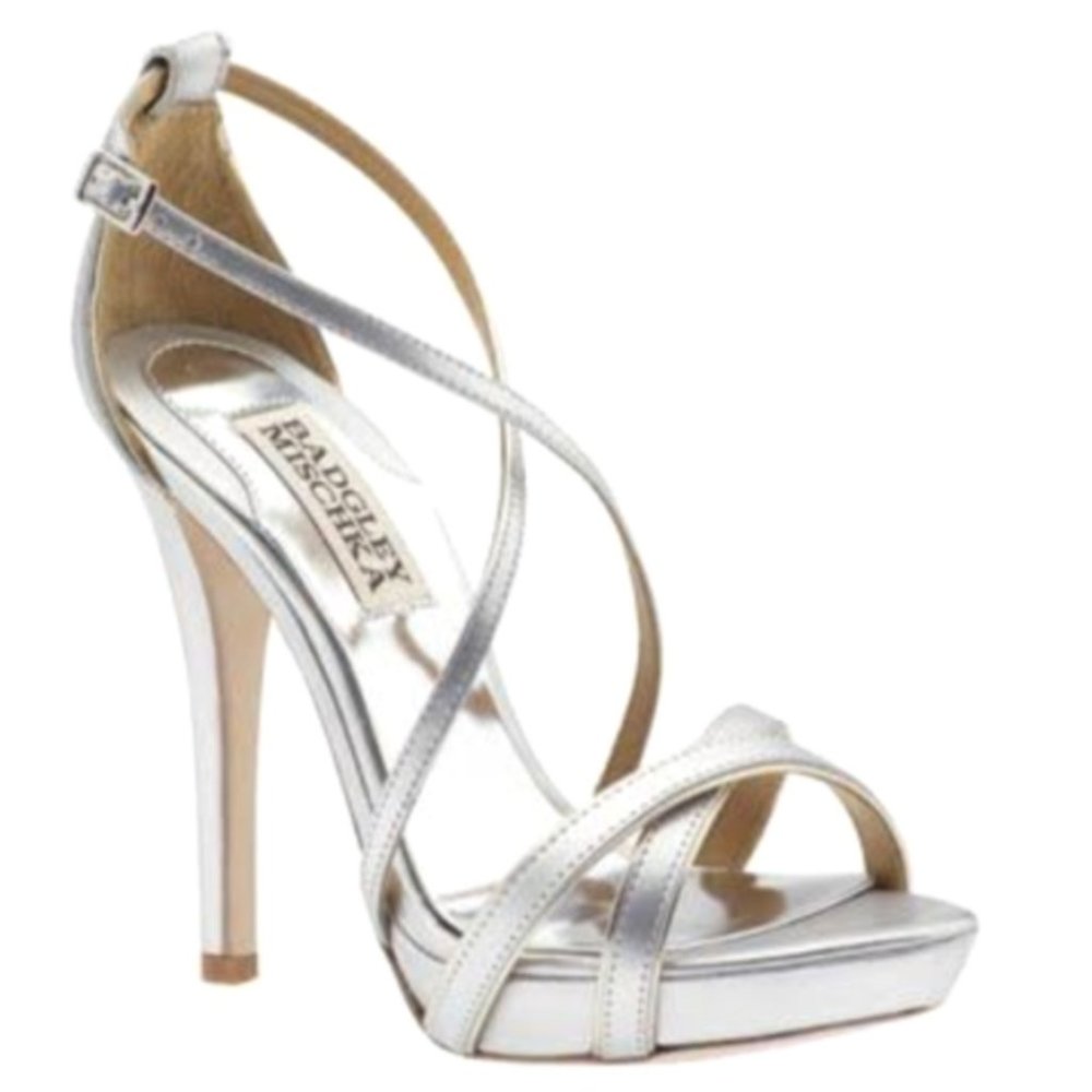 New Badgley Mischka Strappy Silver Open-Toe 4.5" Heels